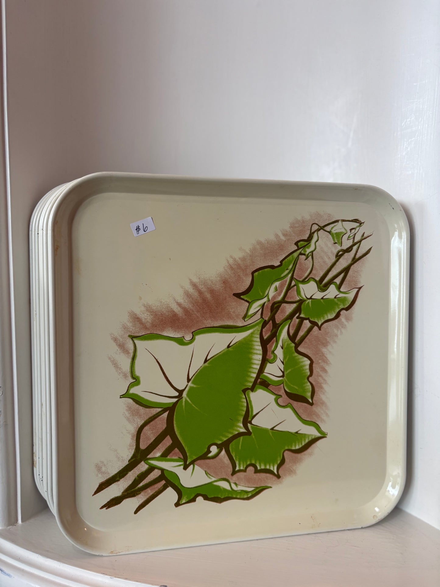 Square tin trays with leaf picture