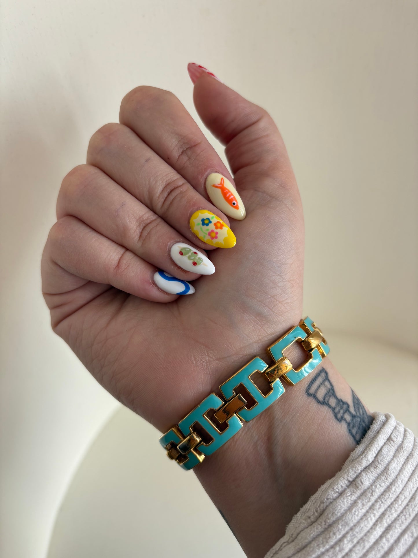 Teal Blue & Gold Link Watch
