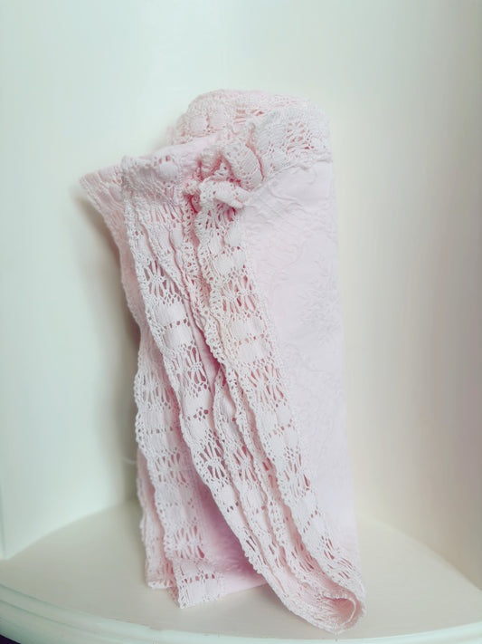 Pink Embossed tablecloth with lace trim