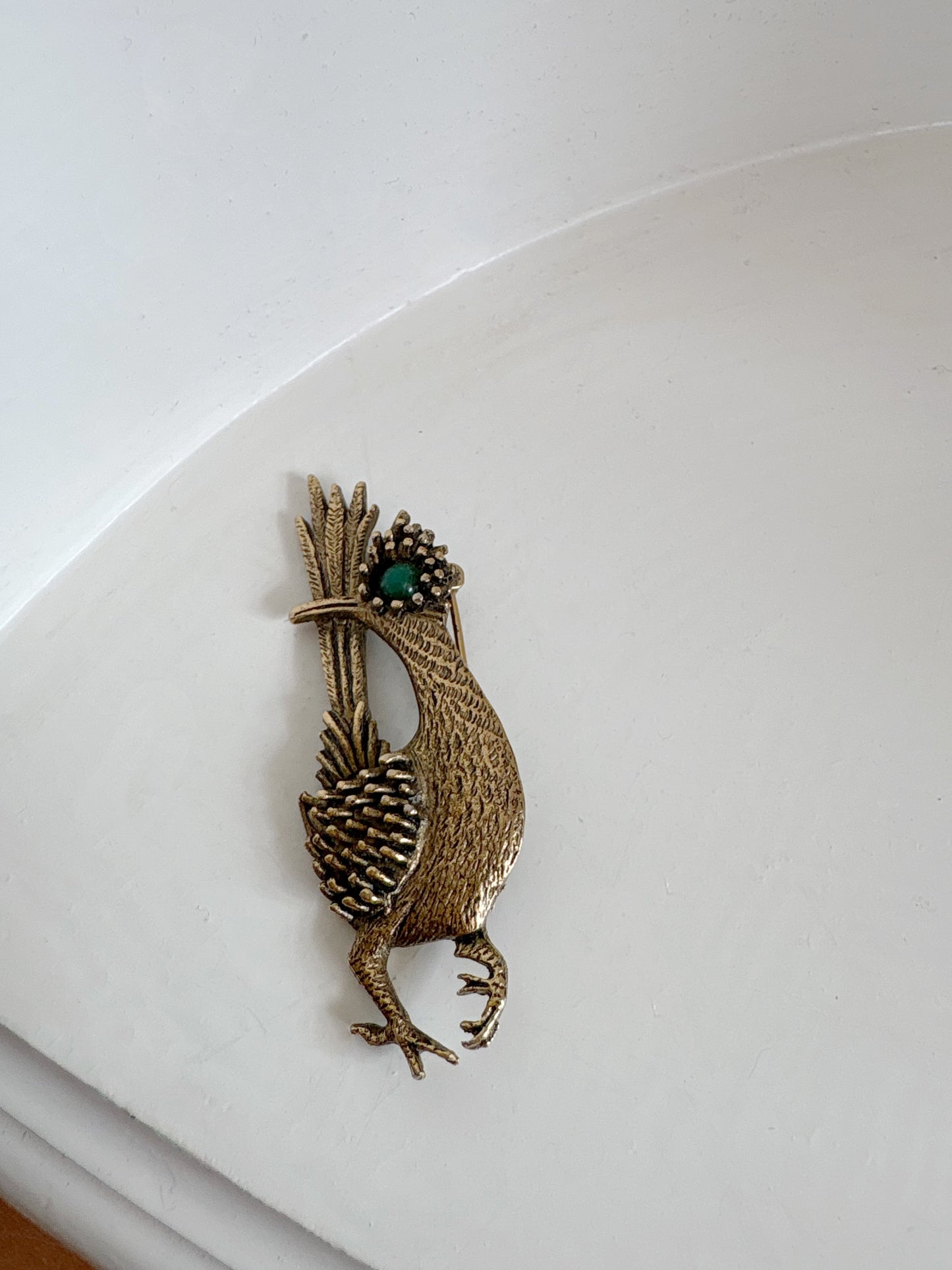 Brooch #18 - Ambassador Roadrunner green cabochon