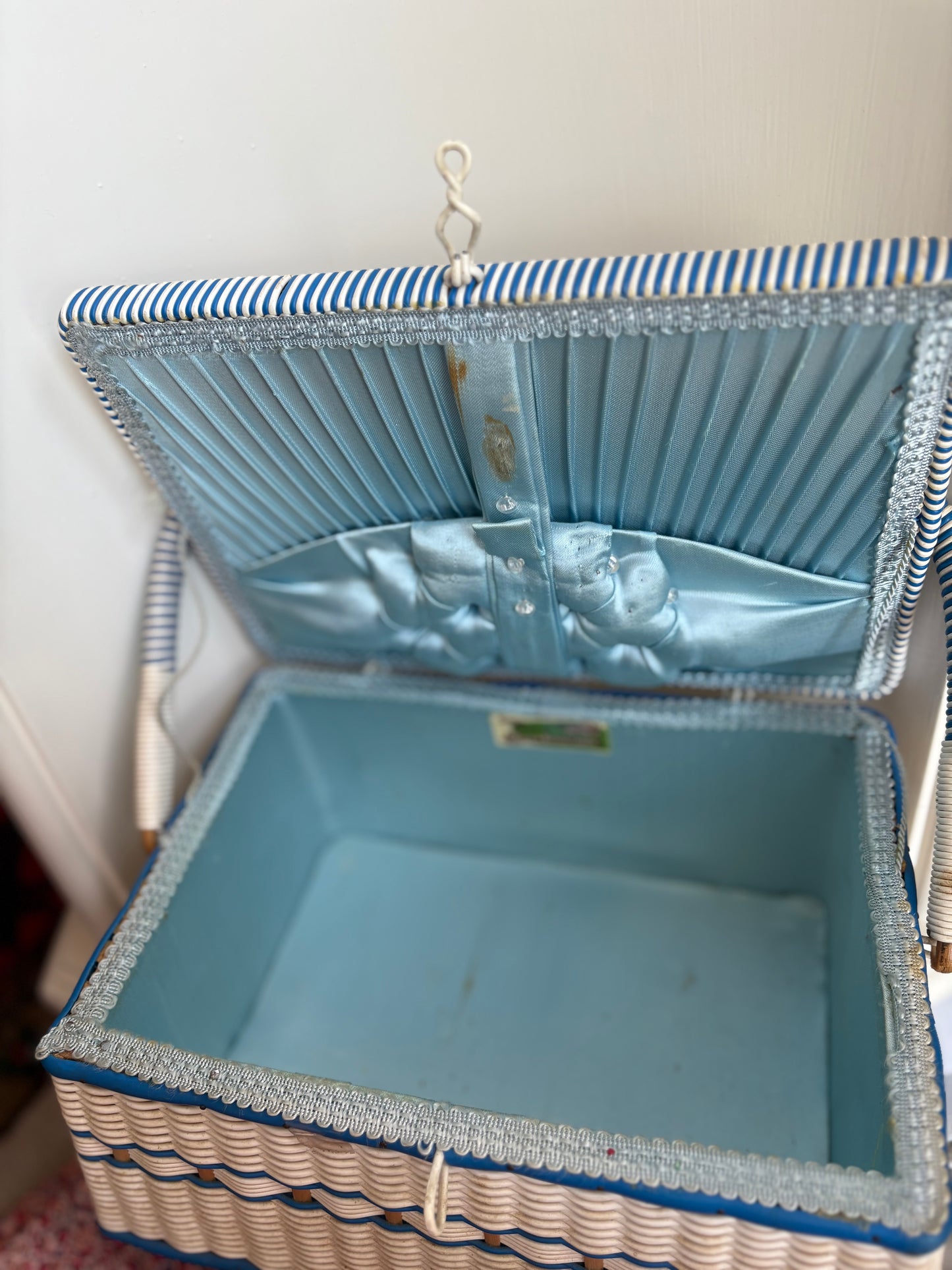 Blue and white sewing box