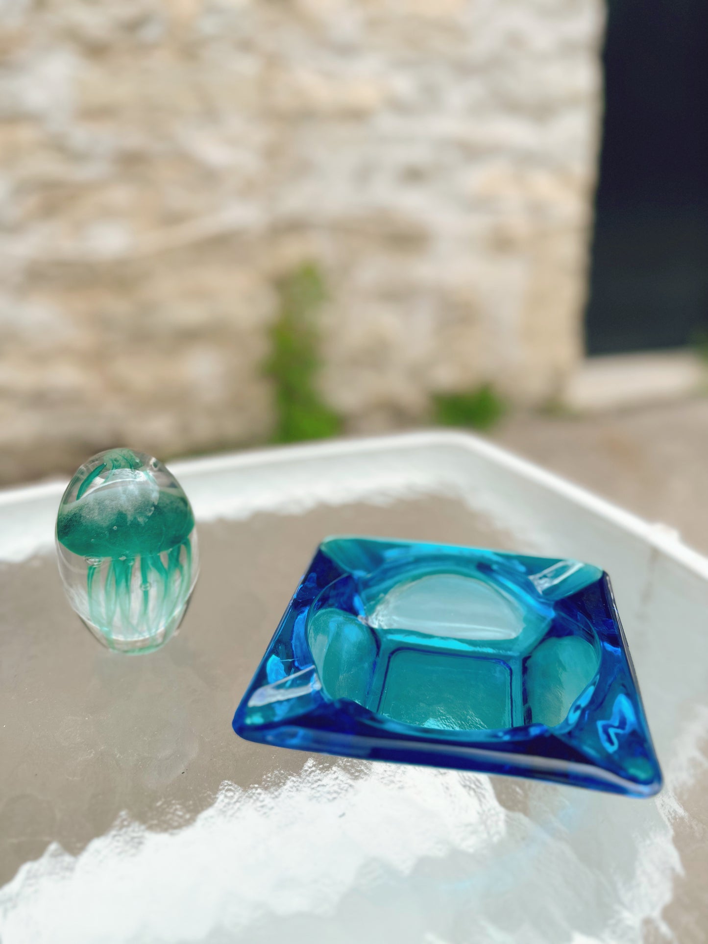 Blue glass ashtray