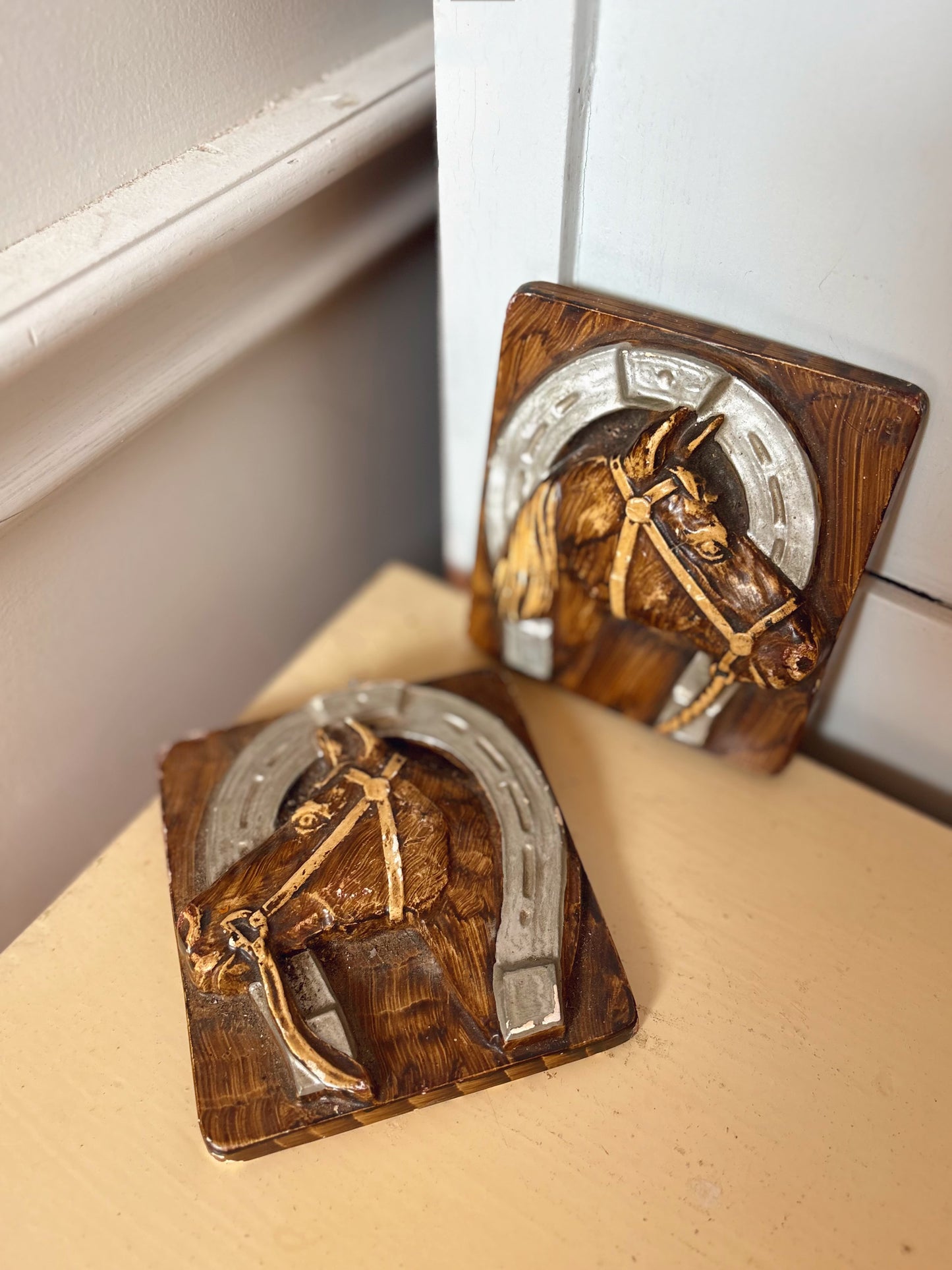 Chalkware Horse Wall Plaques - set of 2