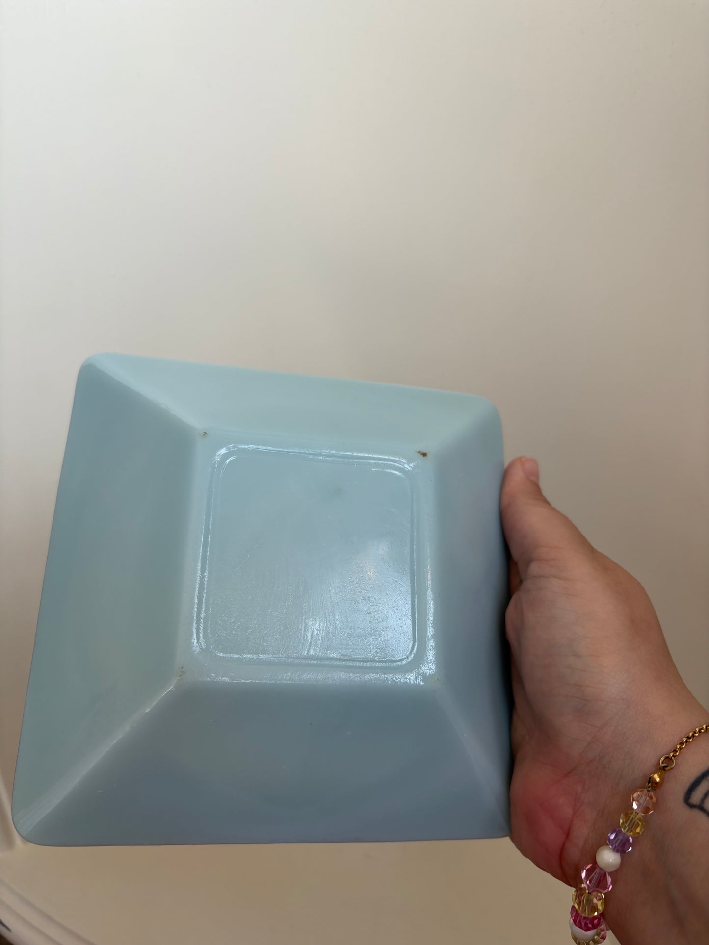 Vintage Delphite Turquoise Blue Milk Glass 5 7/8" Square Ashtray Fire King