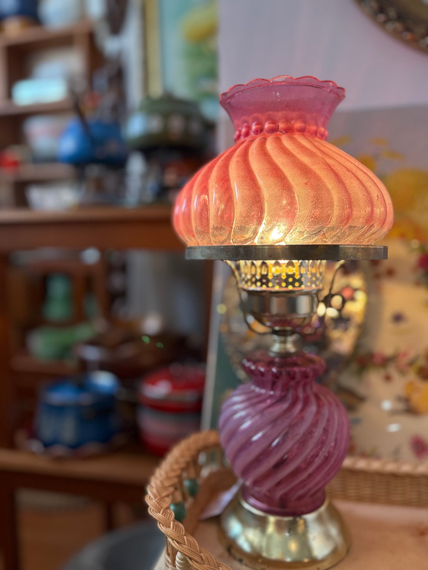 Cranberry Style Glass Lamp