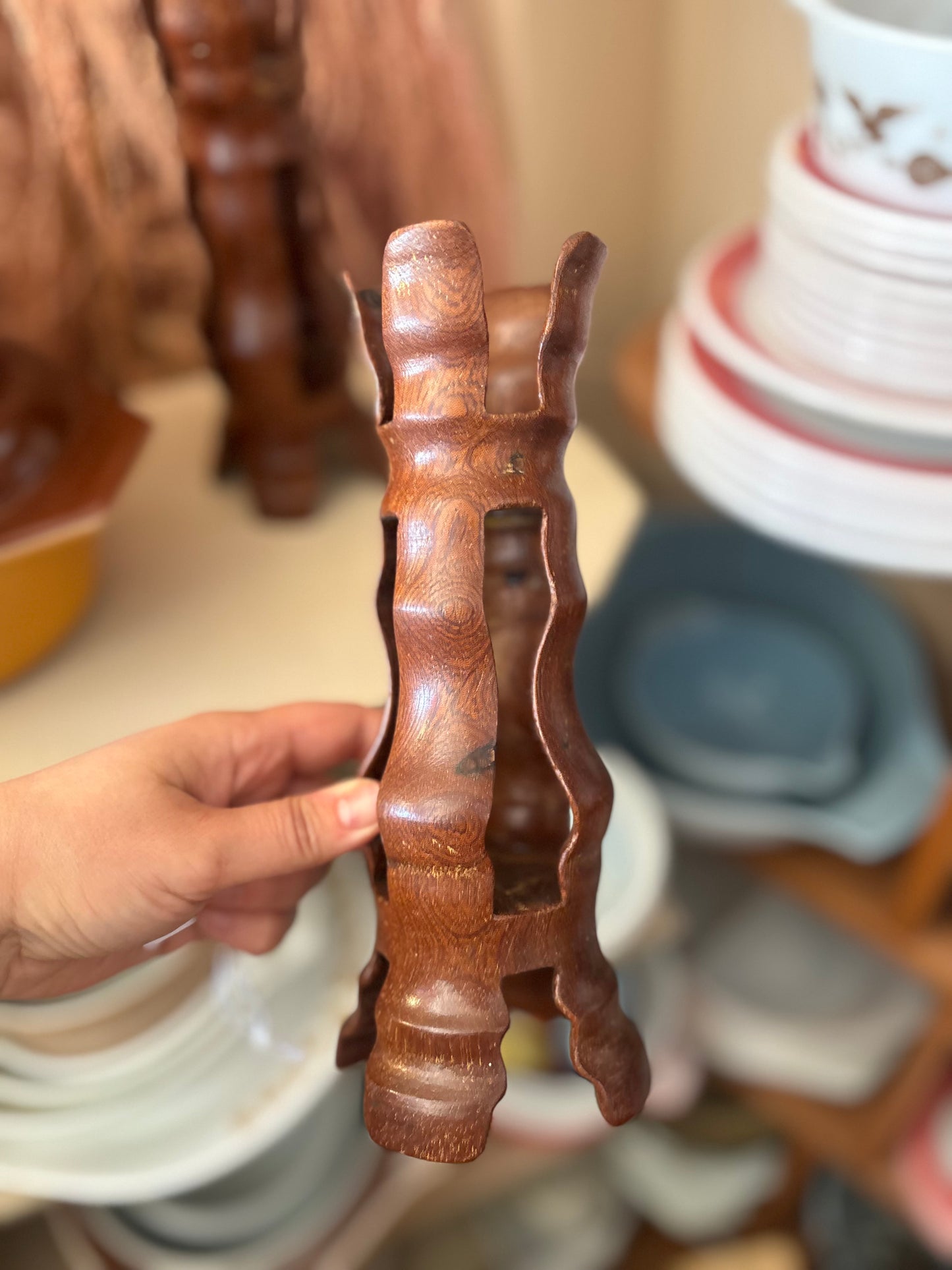 Pair of Hand carved candle holders