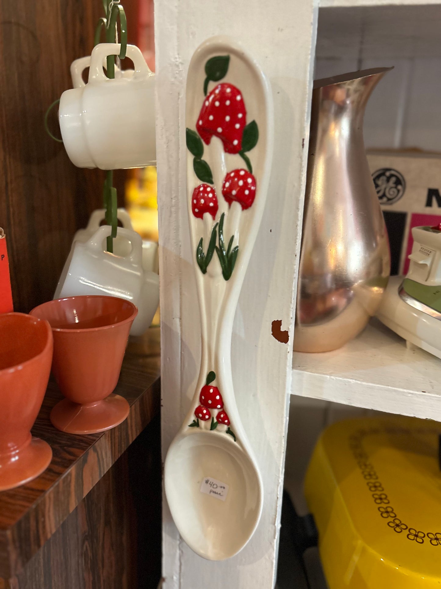 Ceramic wall hanging oversized mushroom spoon & form