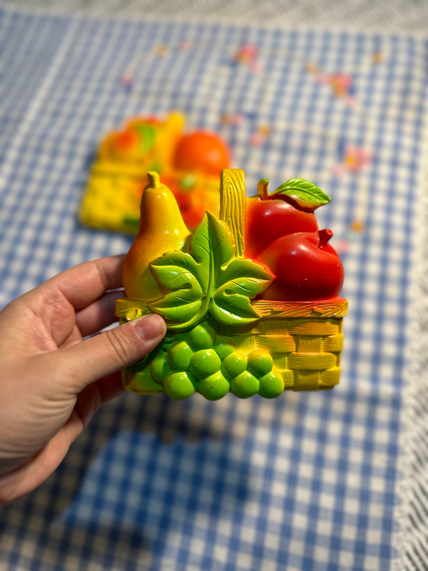 Pair of fruit basket wall hanging chalkware