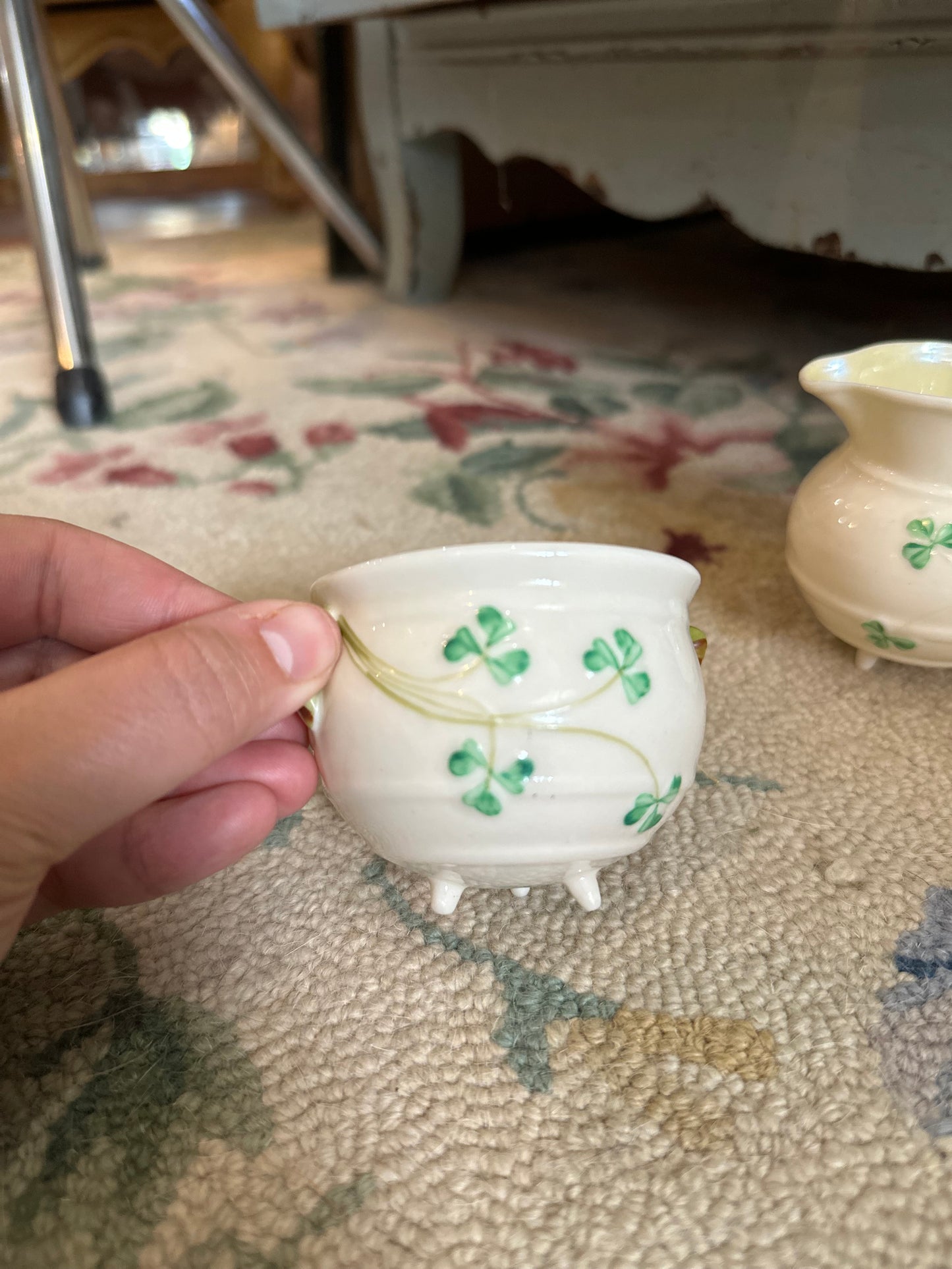 Belleek Shammrock - 3 legged Creamer & Sugar Set