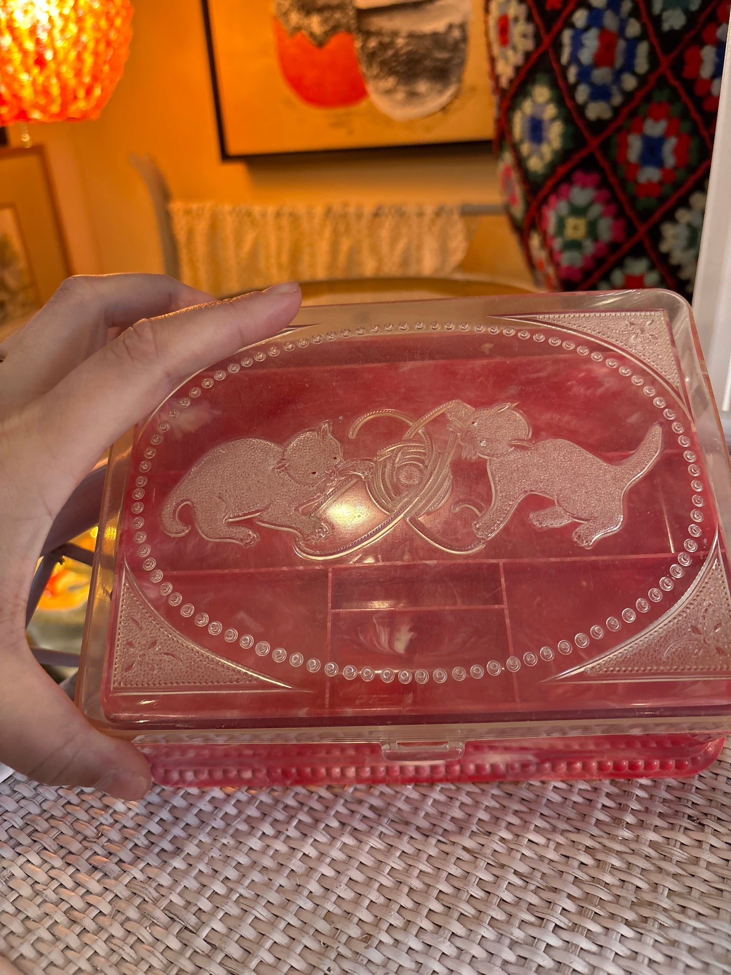 Acrylic Jewelry Box, Sewing Box with kittens