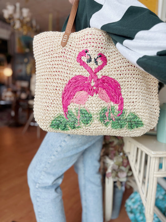 Large woven Flamingo Tote / beach bag