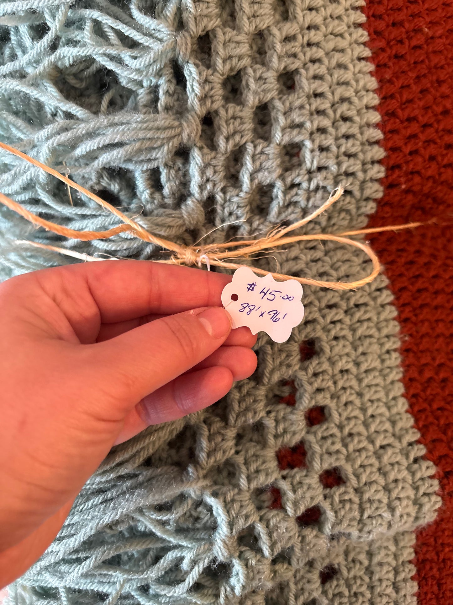 Crochet Blanket - floral squares 88x96 inches