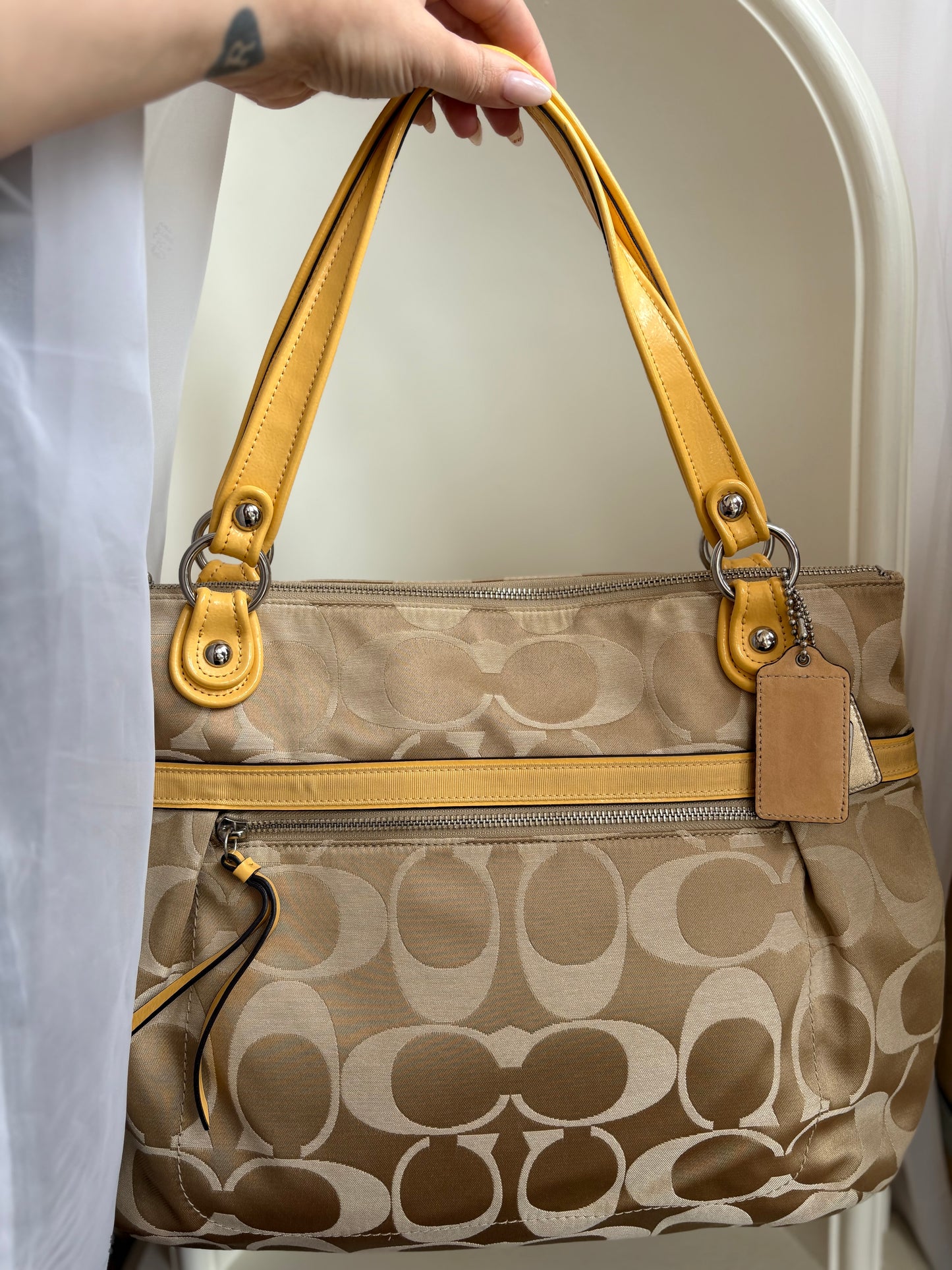 CC Monogram pattern coach handbag with yellow details