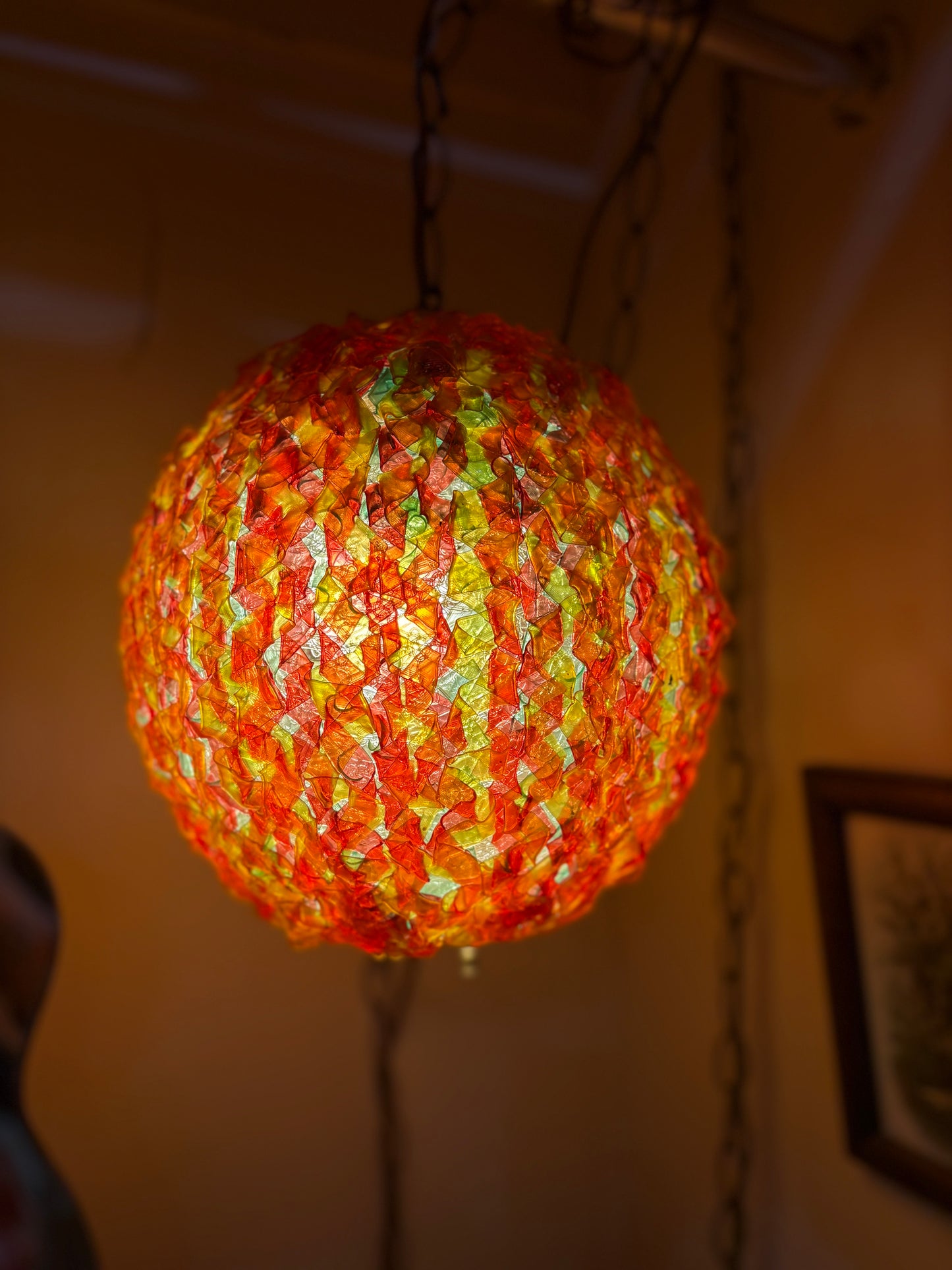 Mid Century Spaghetti Glass Globe Lamp