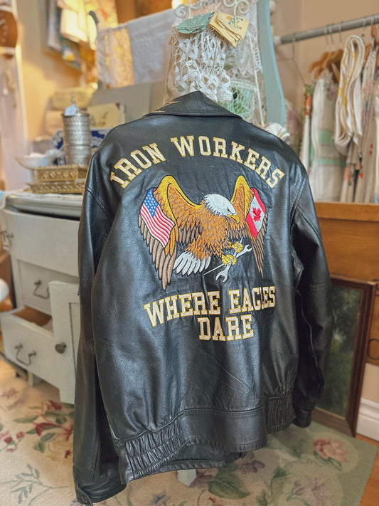 SUMAC medium leather jacket with patches - Iron Workers