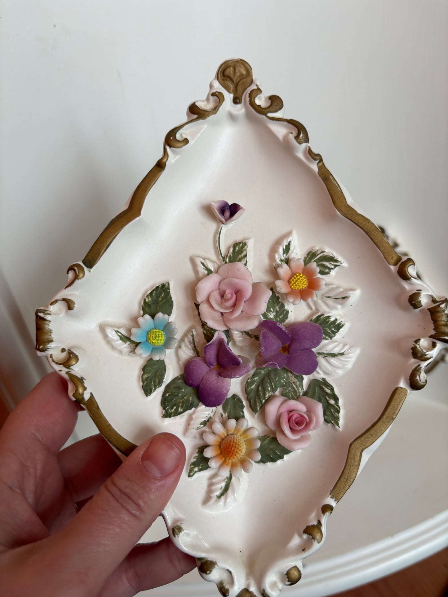 Hand Painted Ceramic 3D Floral Wall Plaques - made in Japan