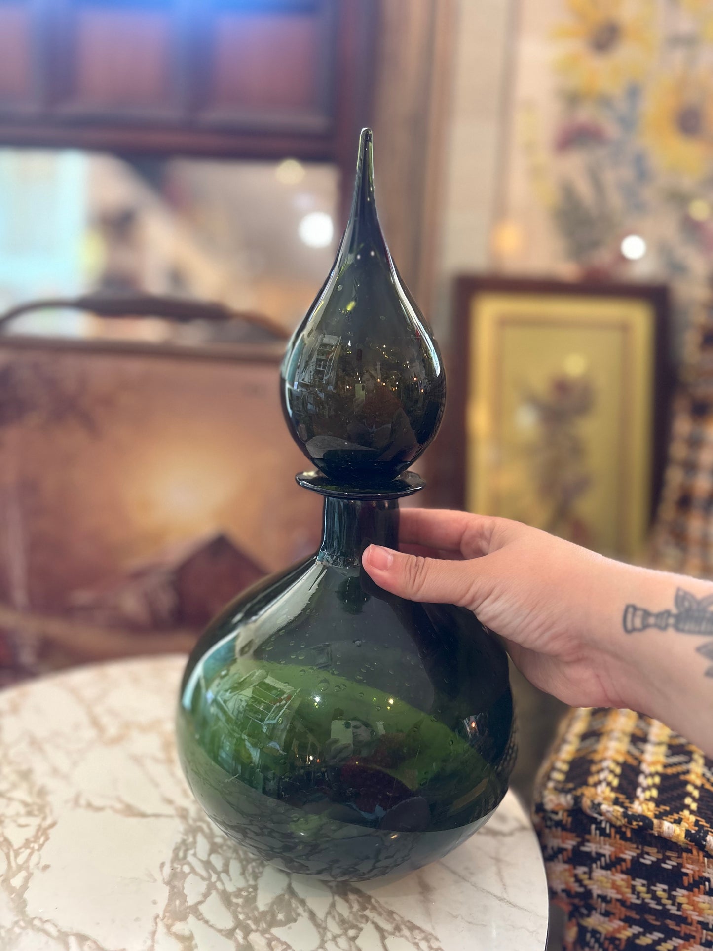 Green bottle with lid - decanter