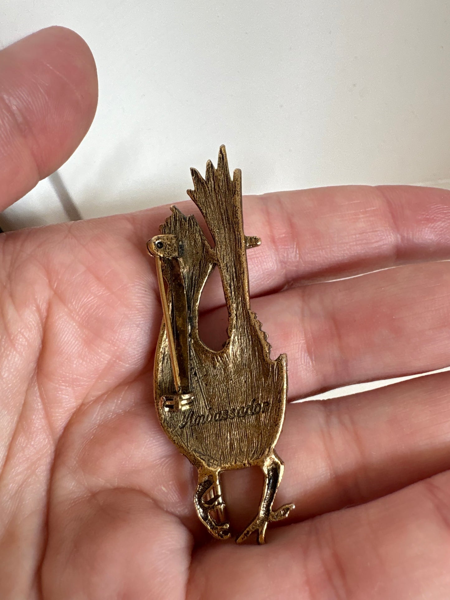 Brooch #18 - Ambassador Roadrunner green cabochon