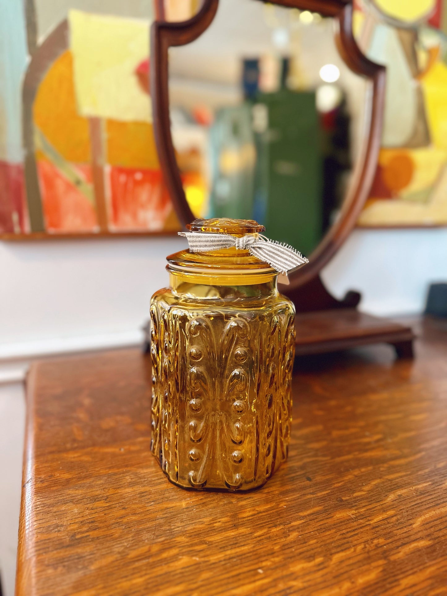 LE Smith Amber Glass jar