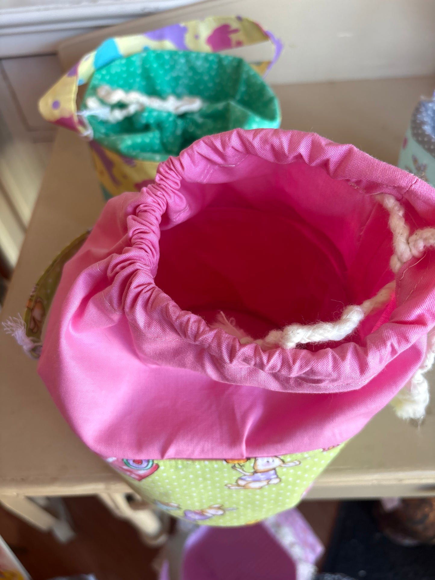 Green & Pink Bunny Easter Basket Handmade by Nana
