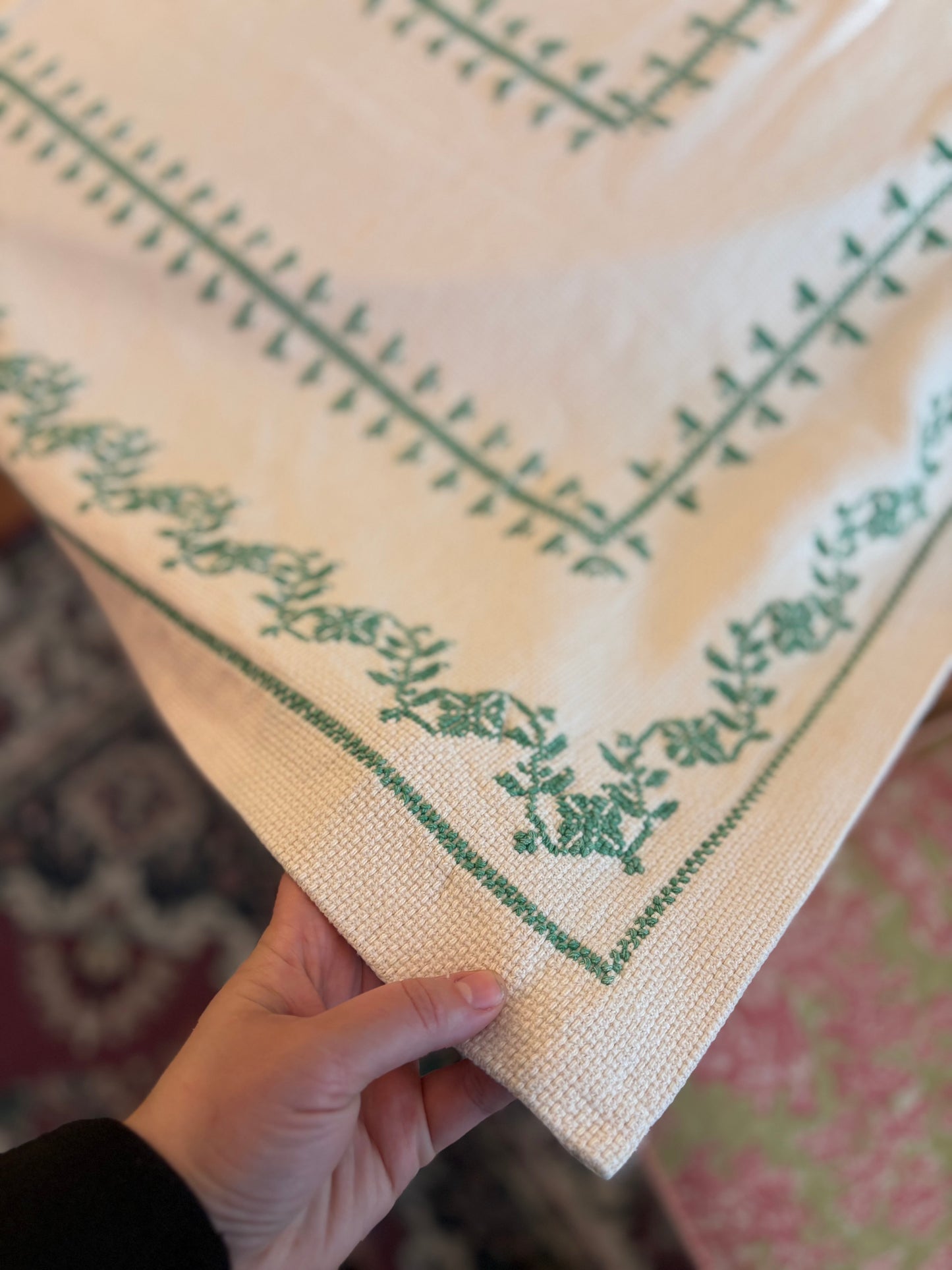 Beige Tablecloth with Green details - 54x54 inches