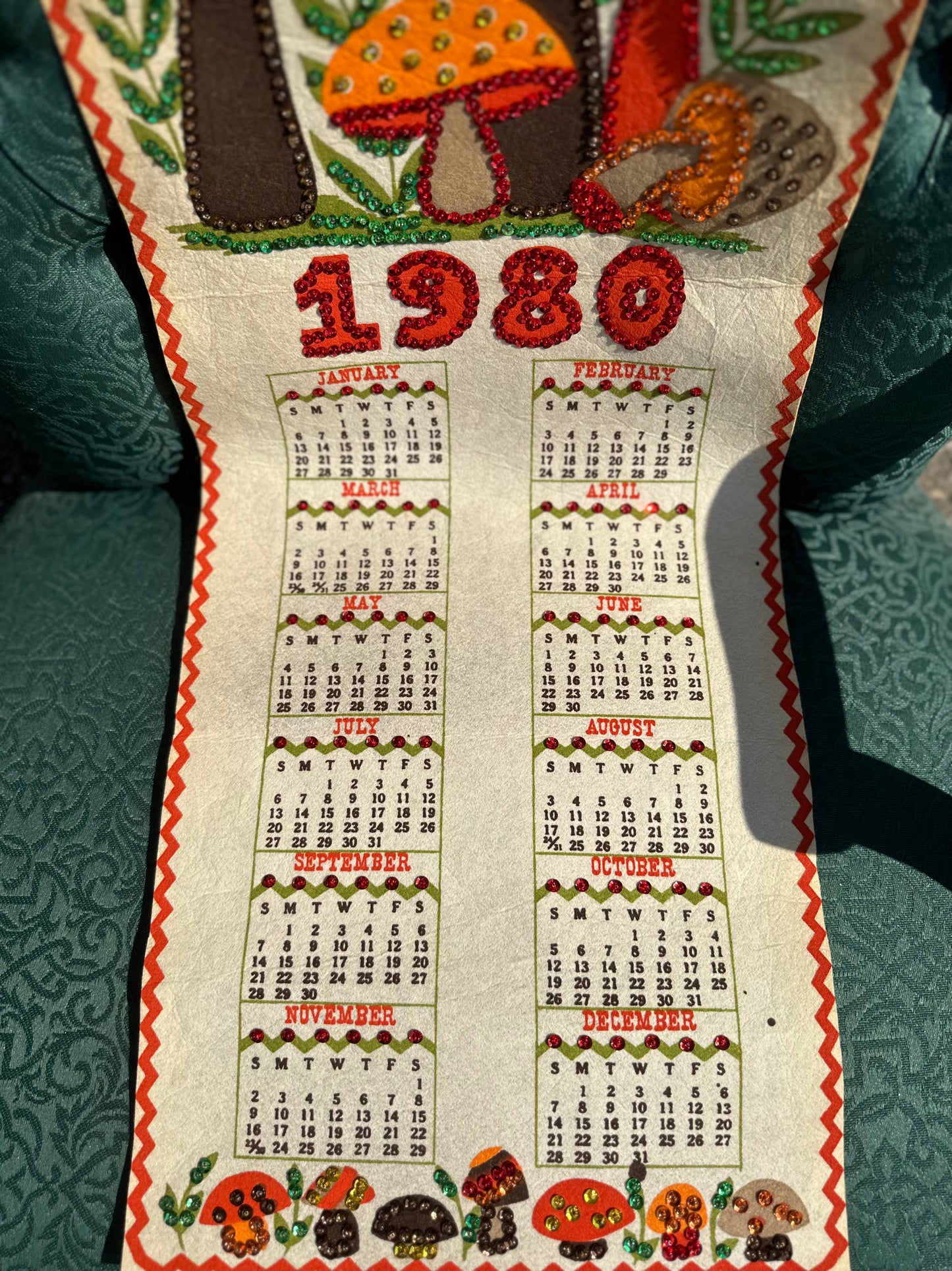 1980 Fabric Mushroom Hanging Calendar