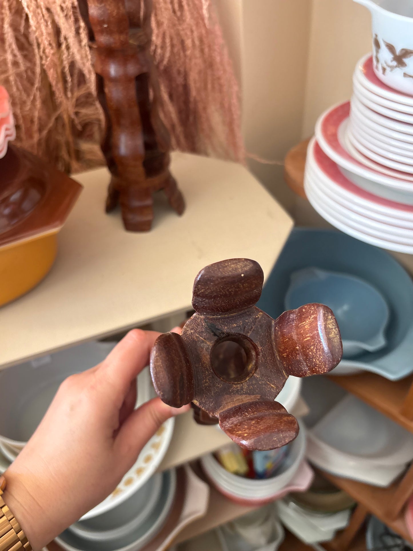 Pair of Hand carved candle holders
