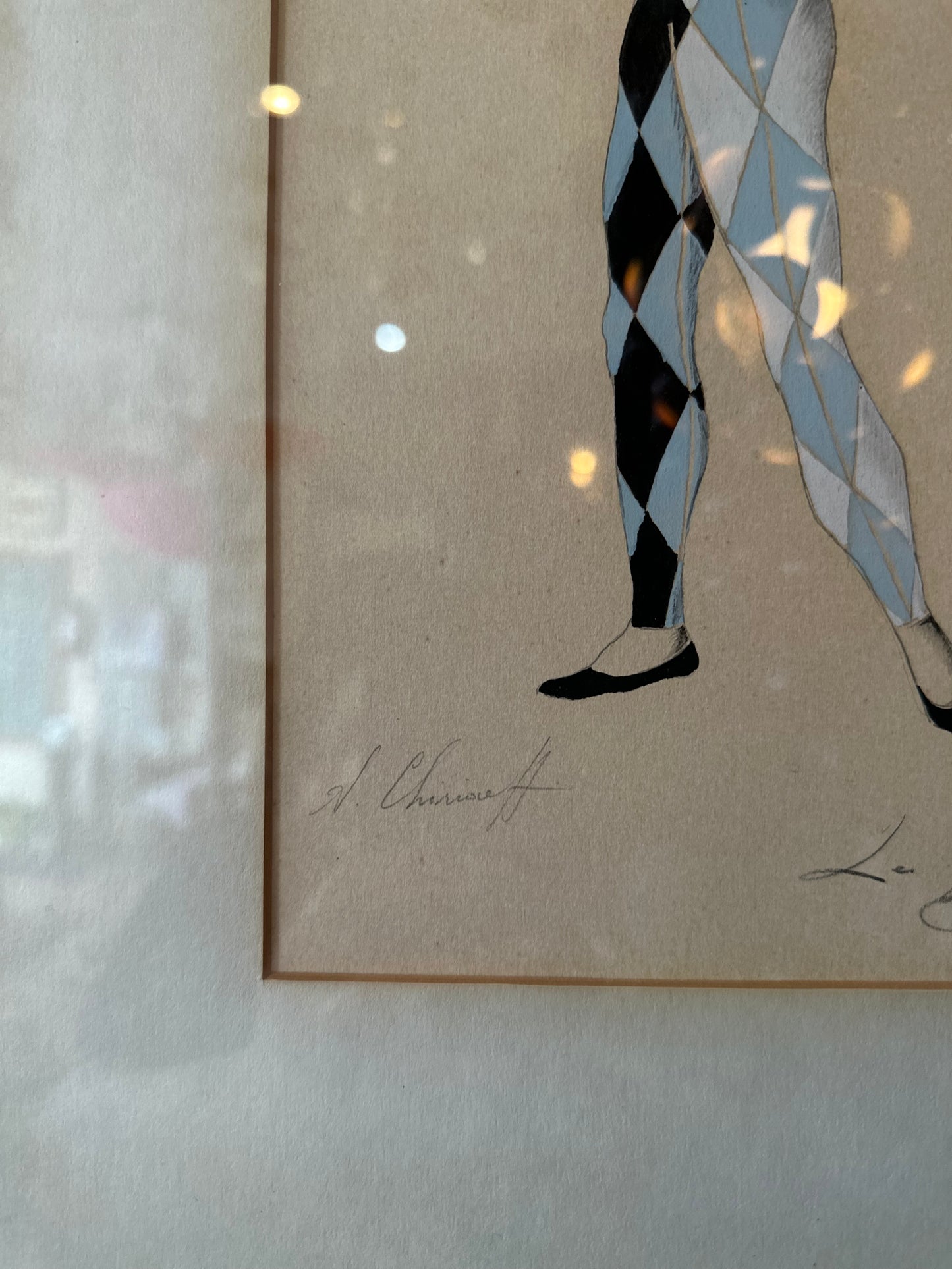 Framed & signed harlequin drawing