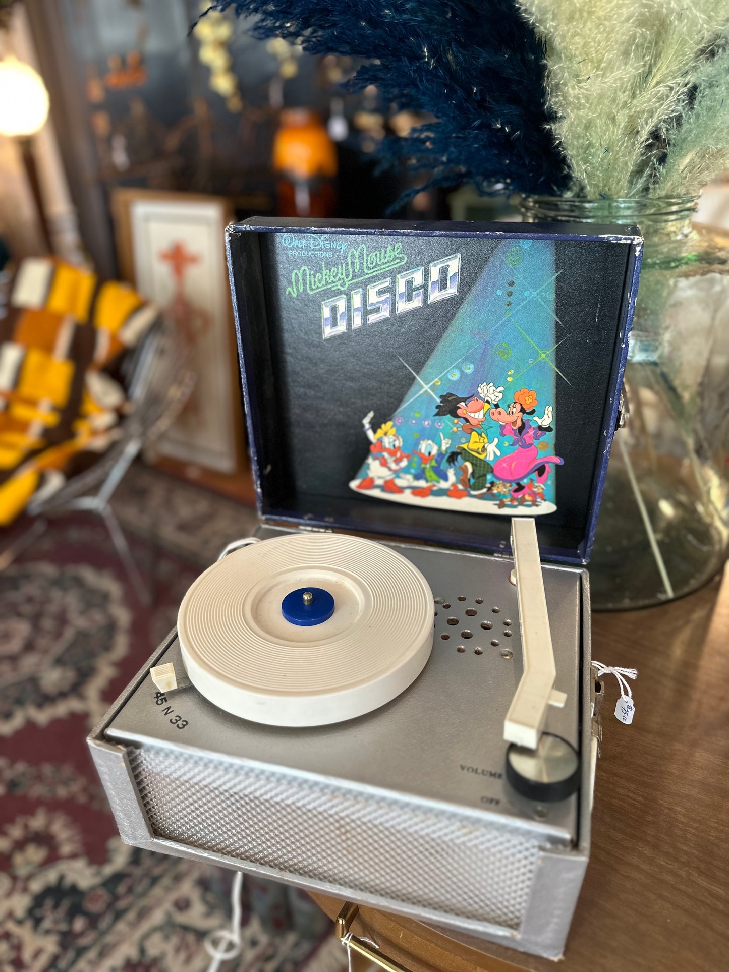 1970s Retro Portable Mickey Mouse Disco Vinyl record player - plays regular & minis