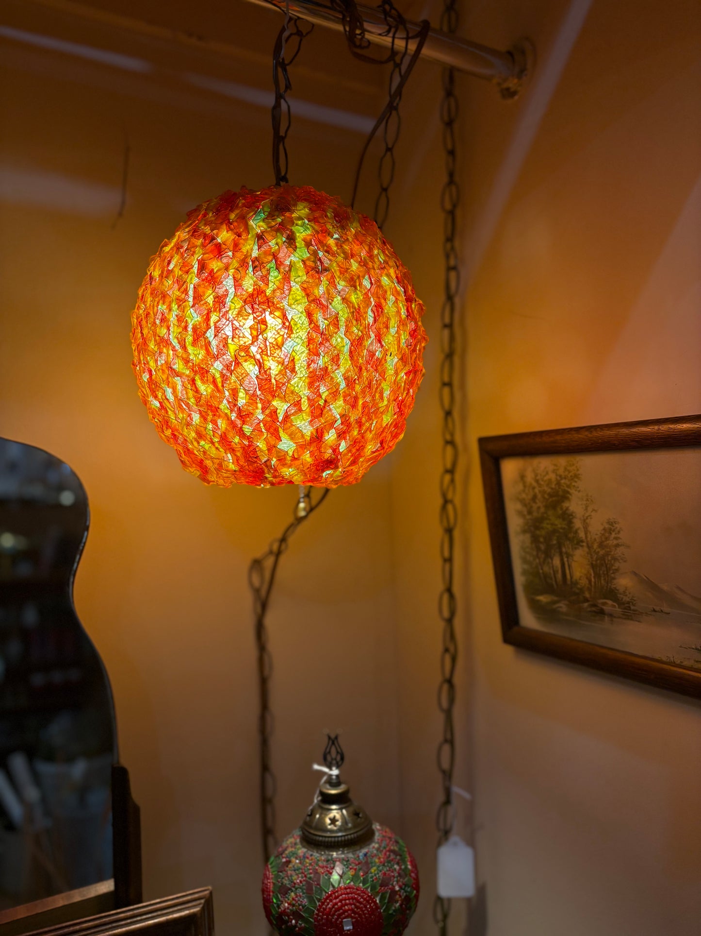 Mid Century Spaghetti Glass Globe Lamp