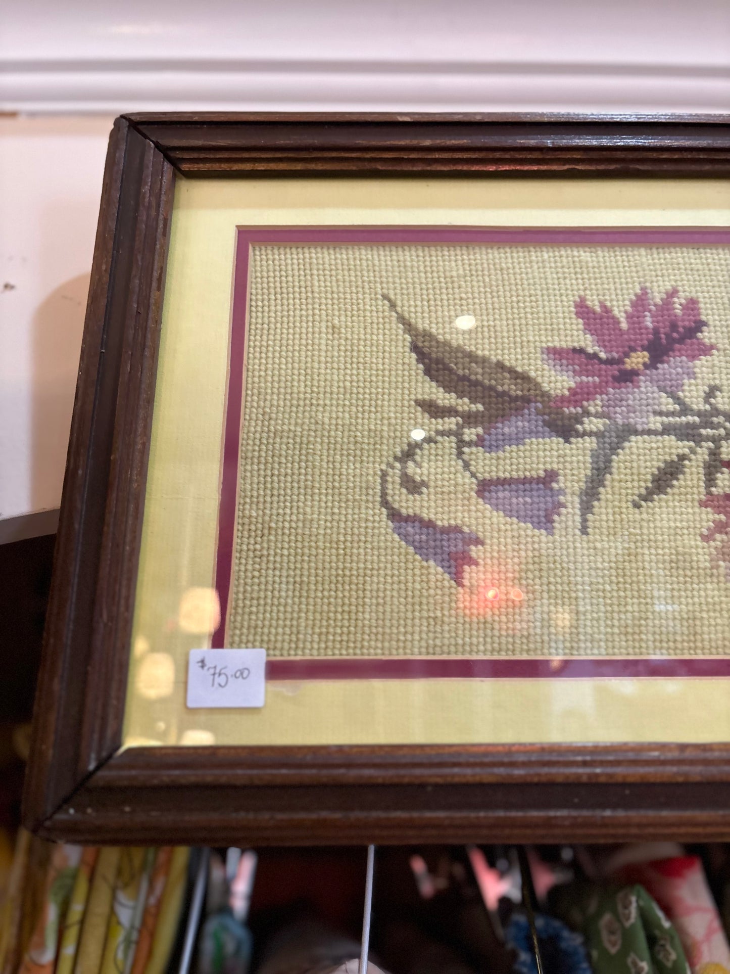 Long Framed Needlepoint Floral Picture