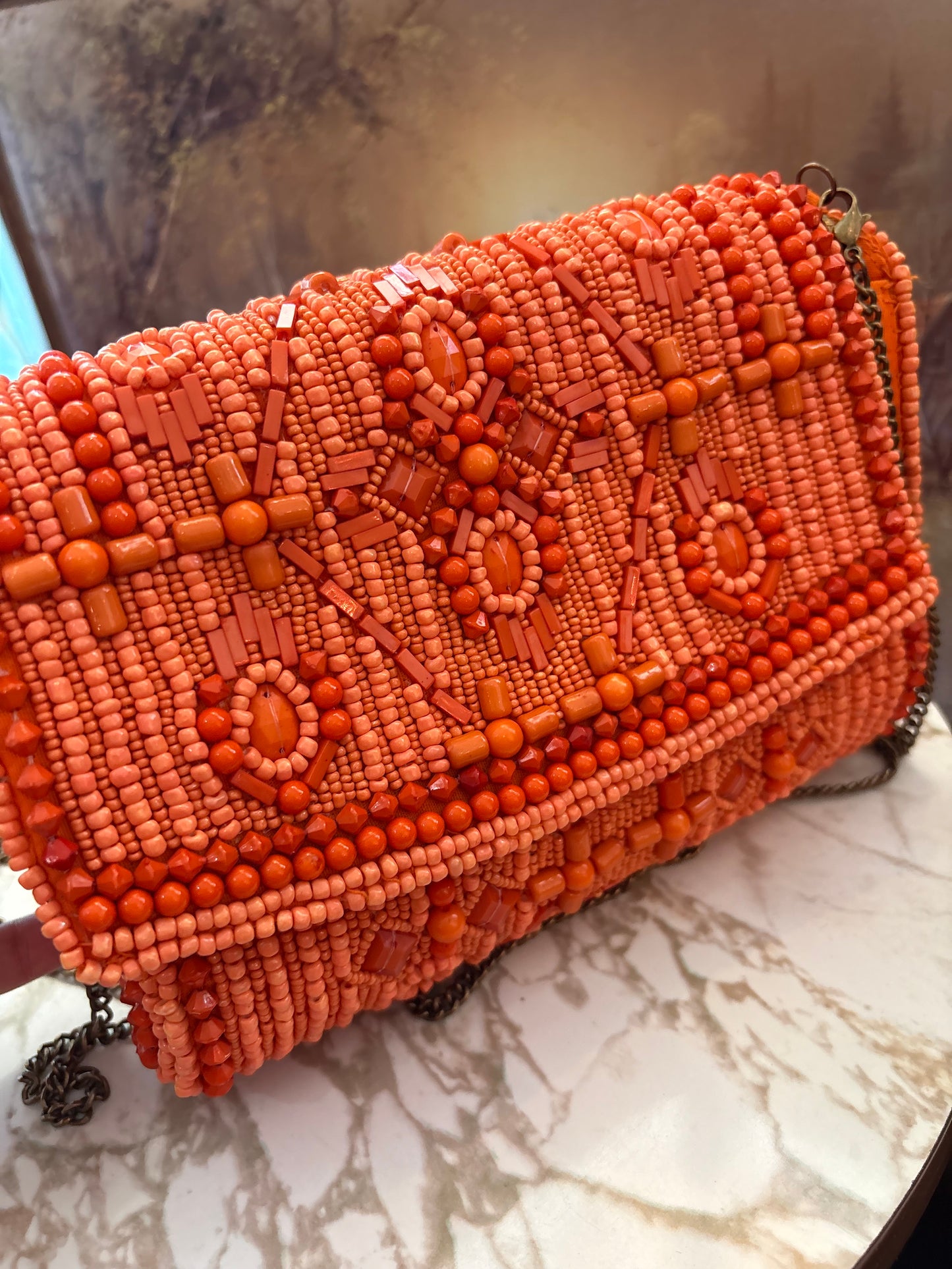 Antik Kraft orange beaded bag