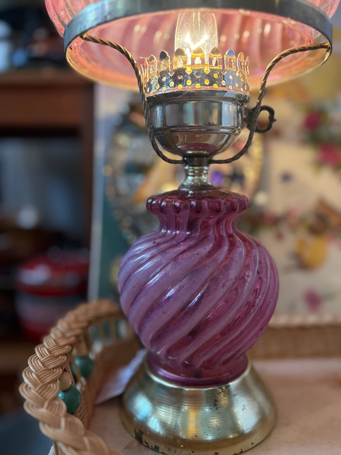 Cranberry Style Glass Lamp