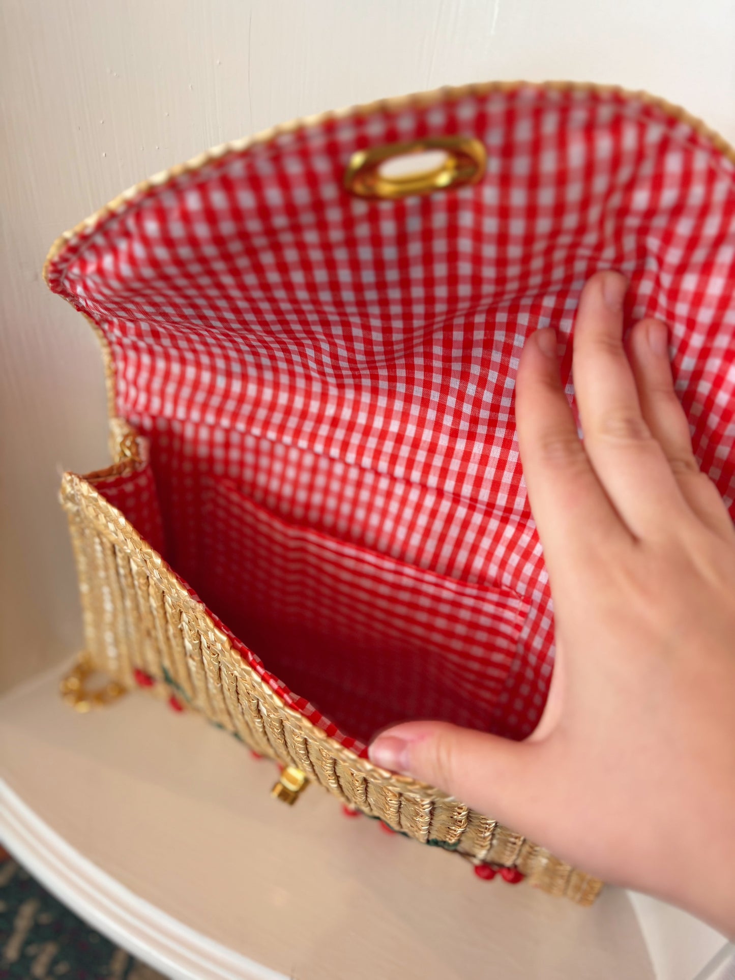 Straw Cherry Purse