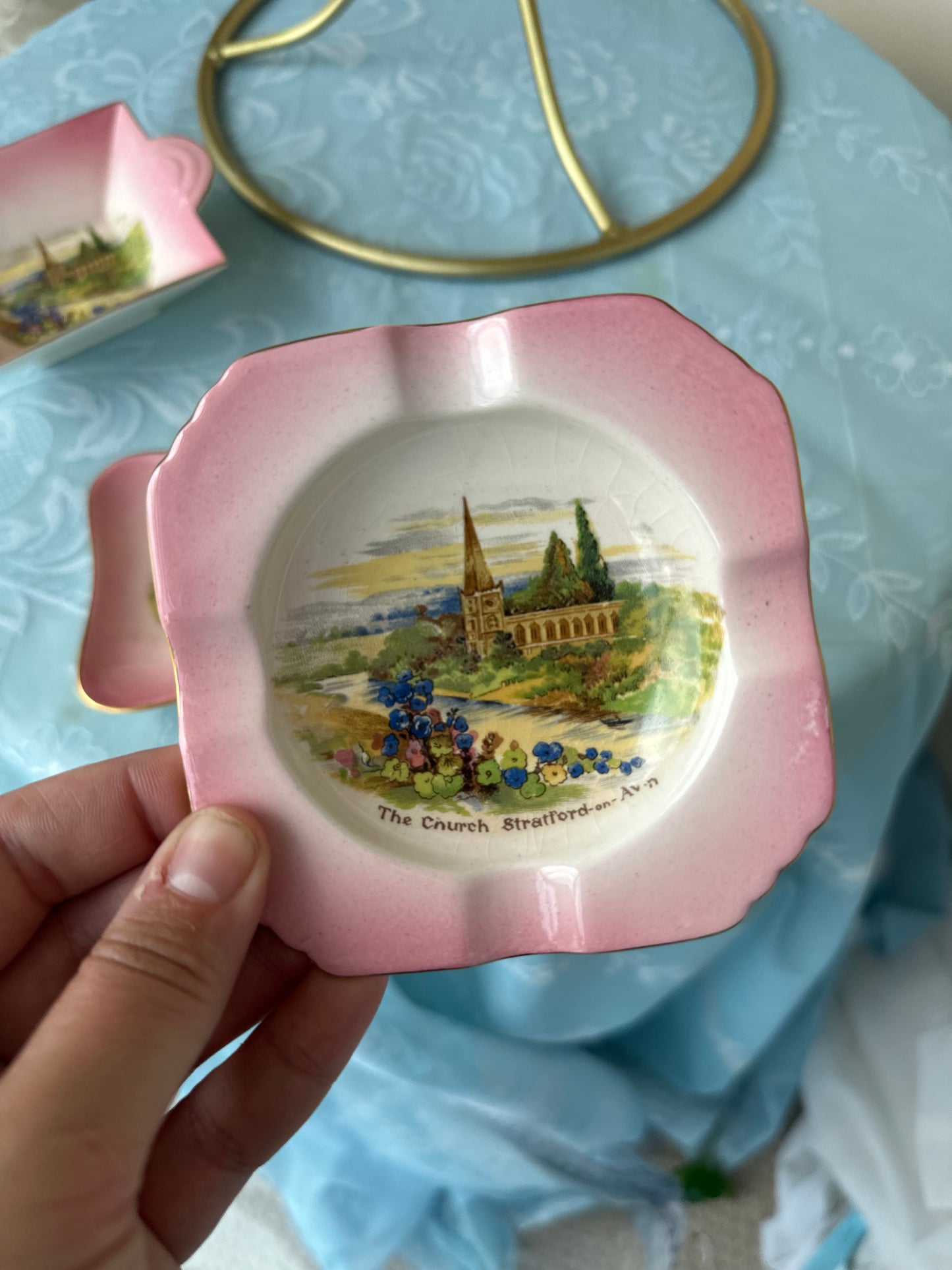 Set of 3 - ashtray and trinket dishes - Royal Winton - the church of Straford on Avon