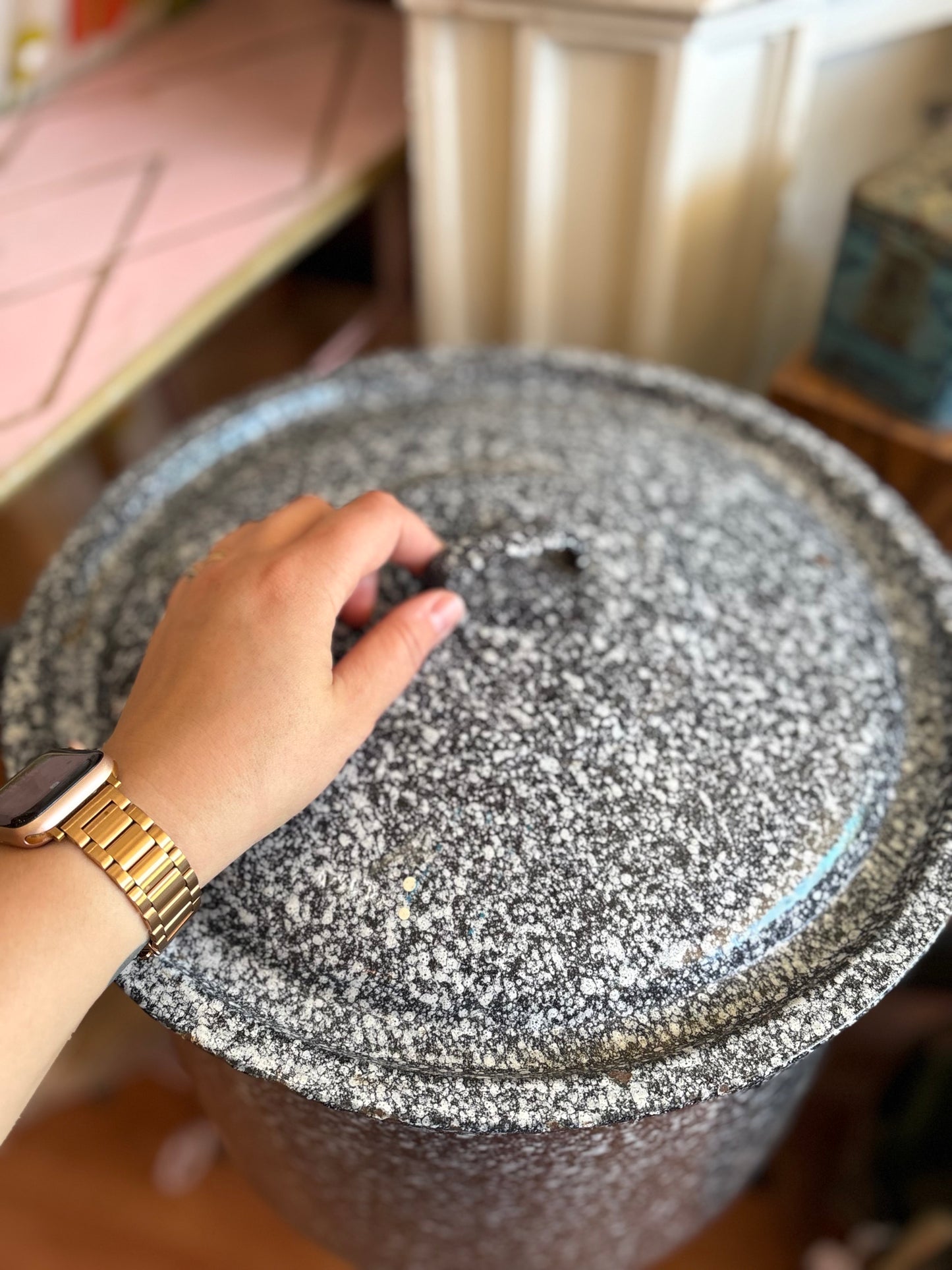 Extra Large Speckled Enamelware Cooking Pot