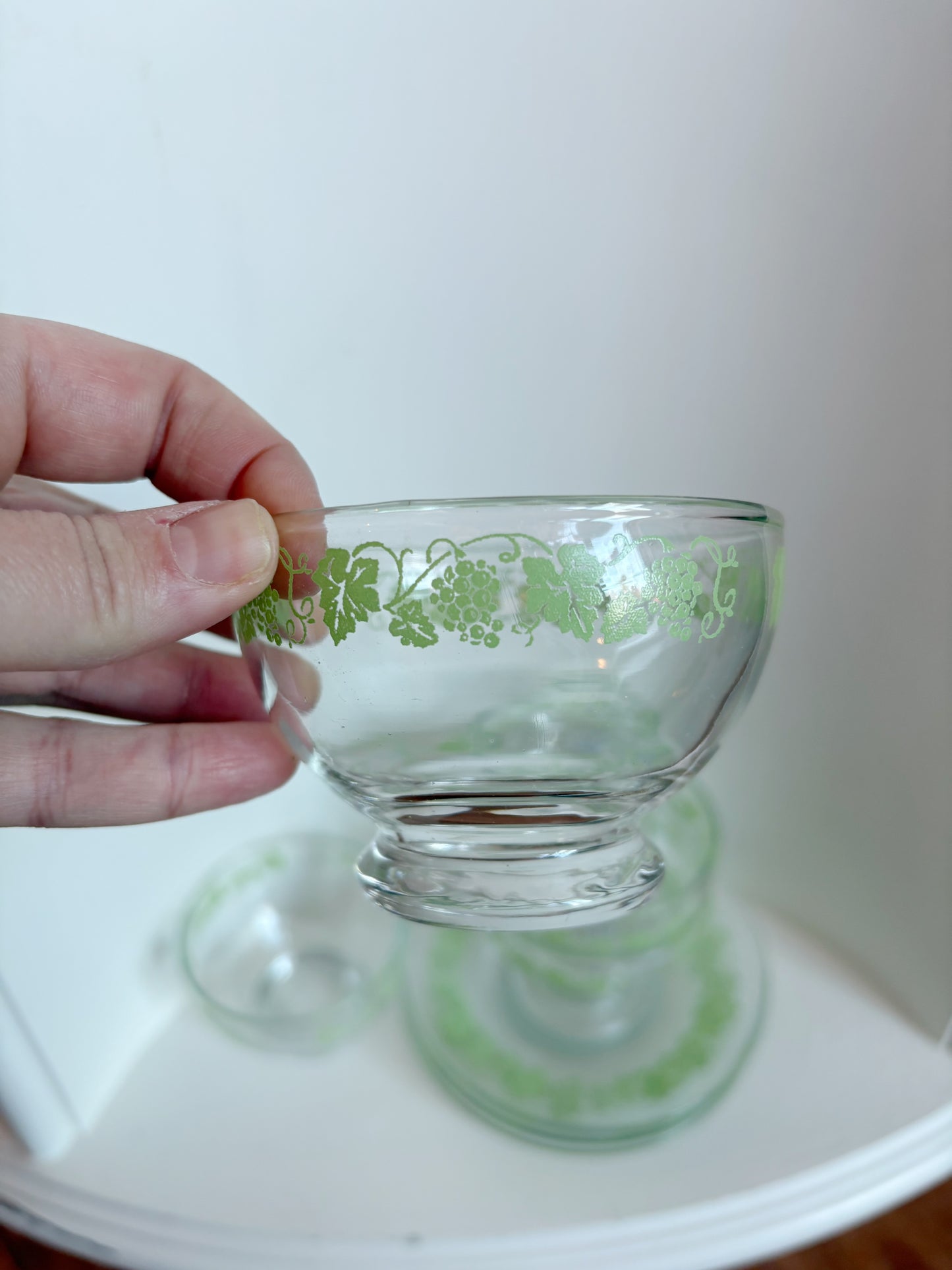 Green grapevine pattern 4 dessert cups & saucers