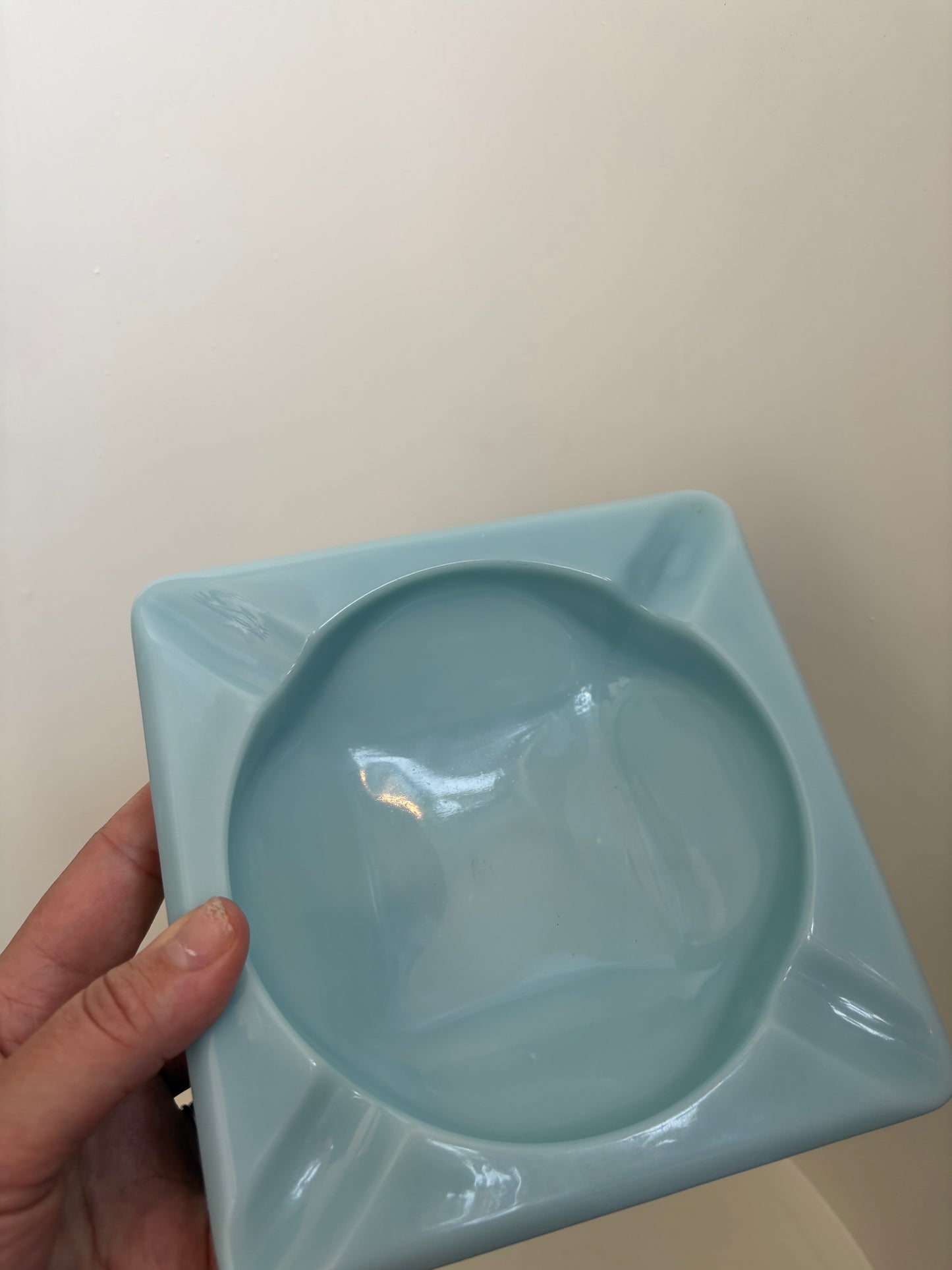 Vintage Delphite Turquoise Blue Milk Glass 5 7/8" Square Ashtray Fire King