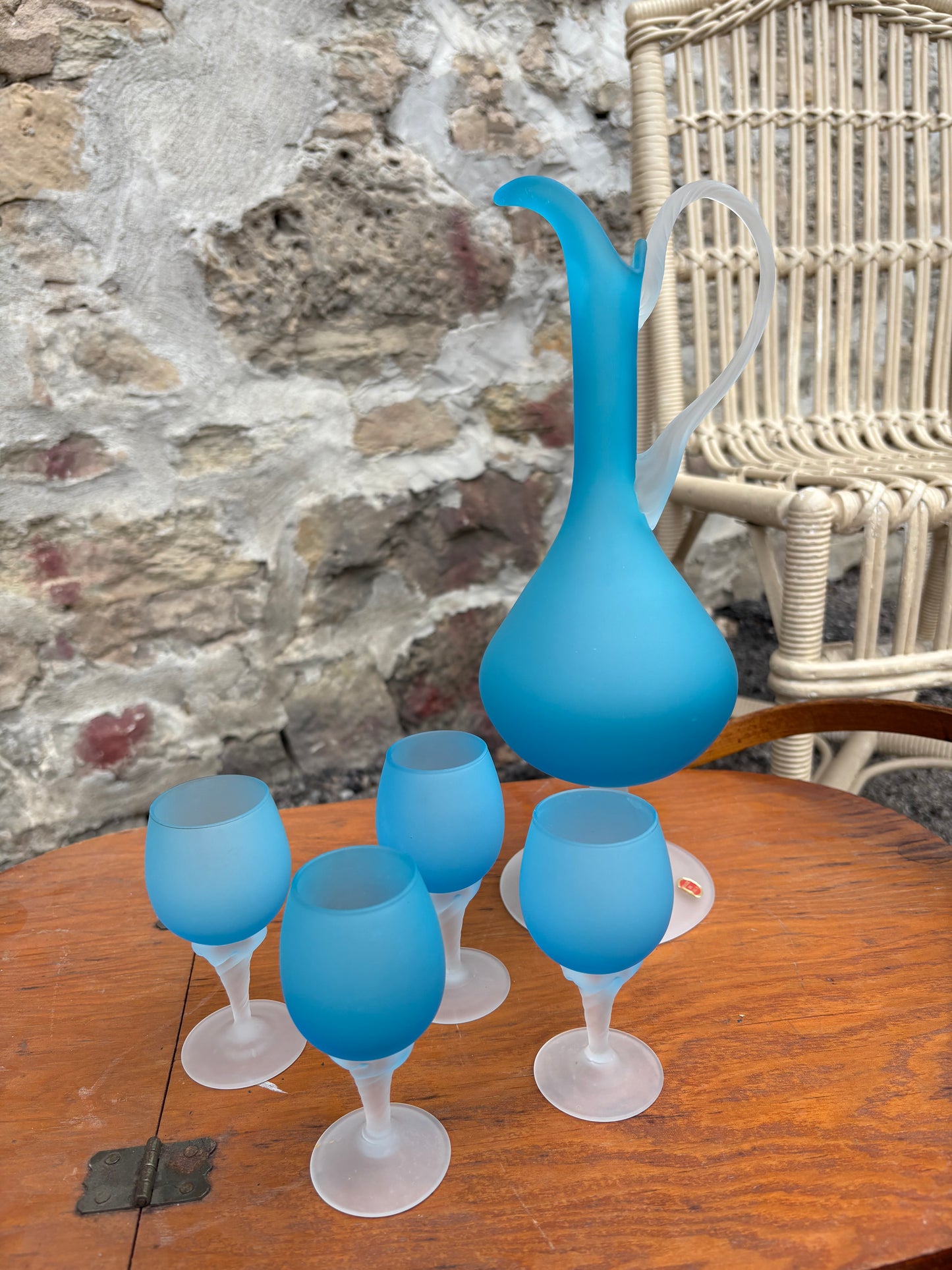 Blue Frosted Italian Shot Glass & Pitcher Set
