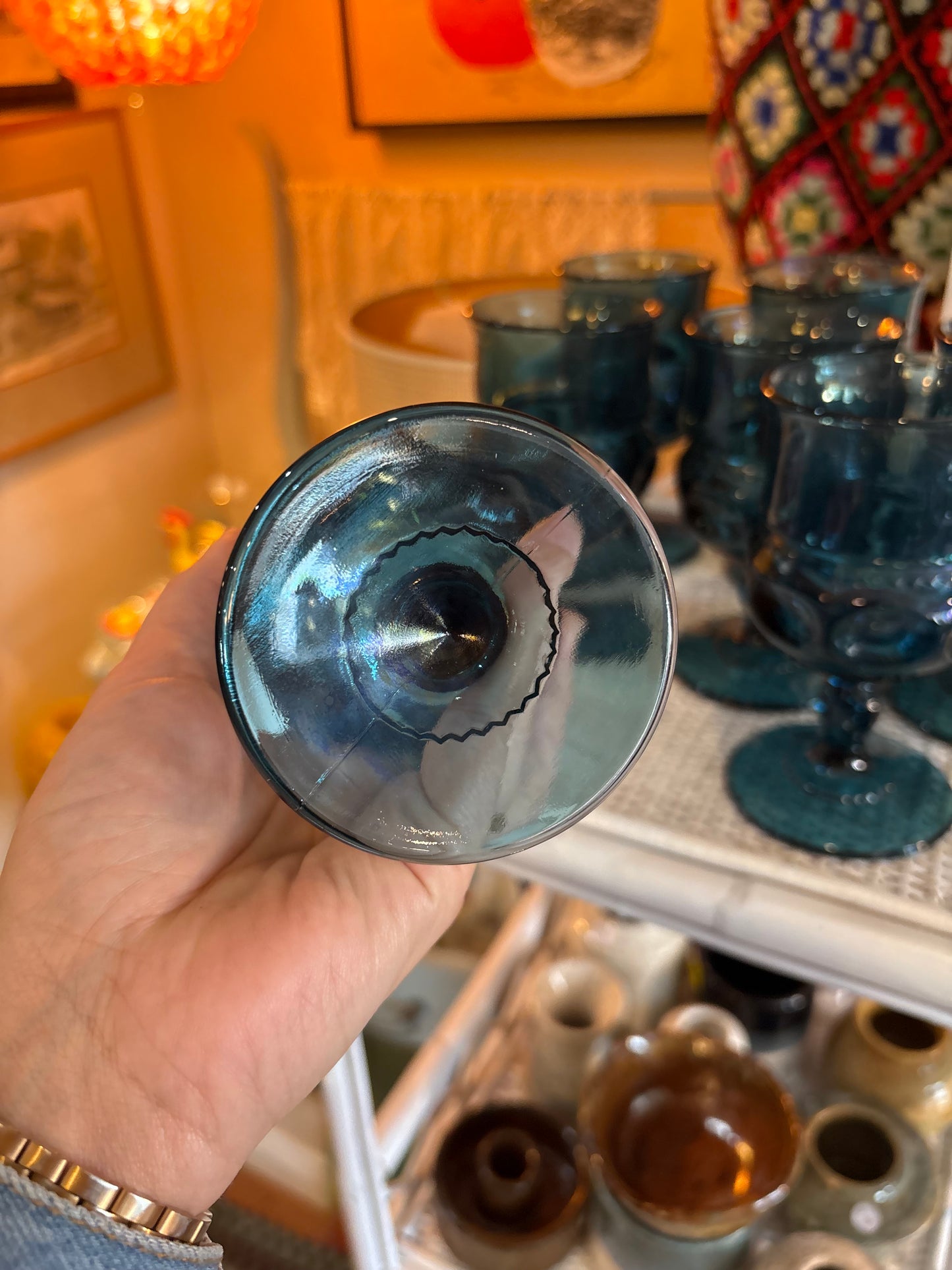 Set of 8 blue coloured wine glasses