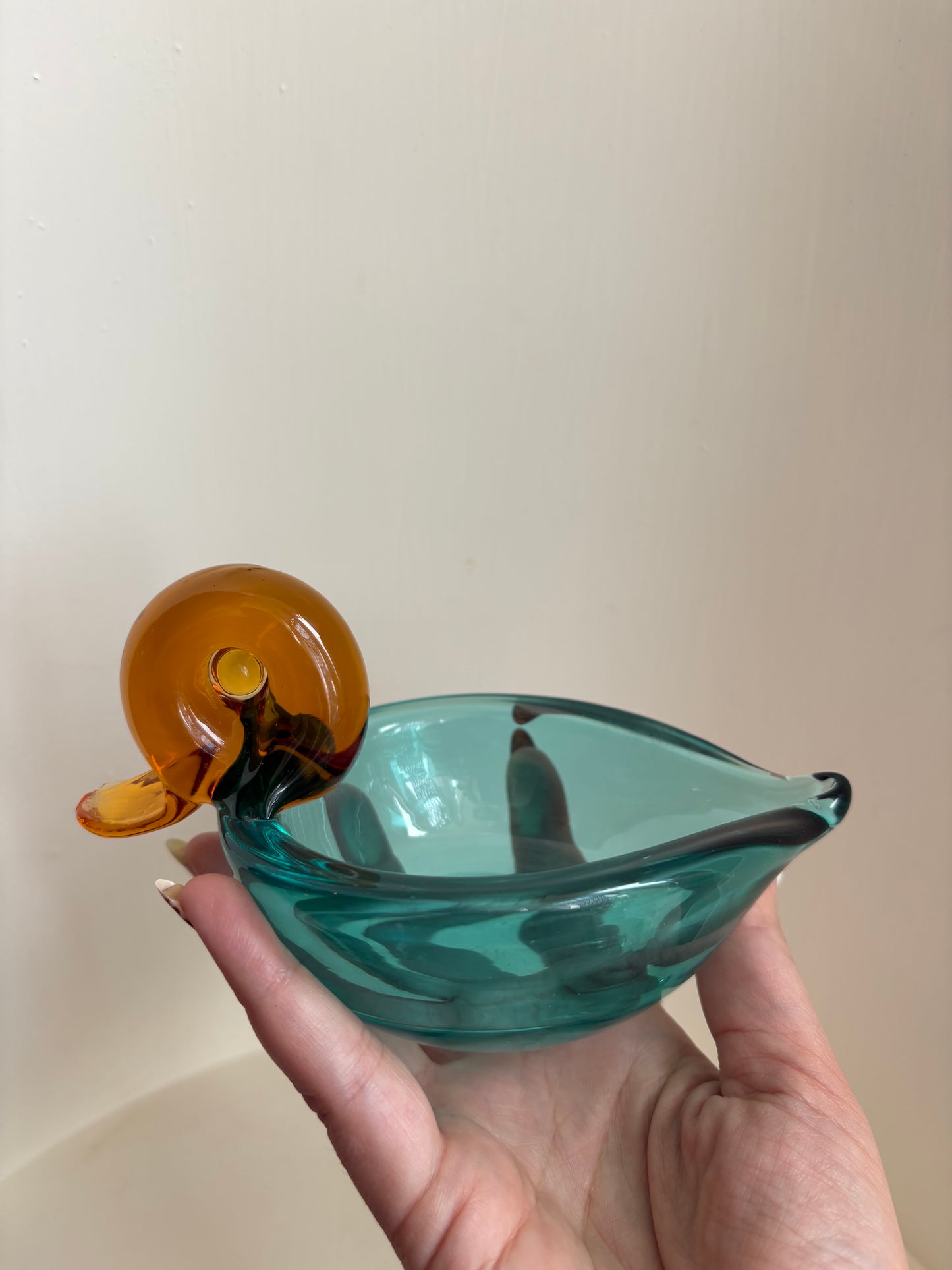 Small Art Glass Duck Dish
