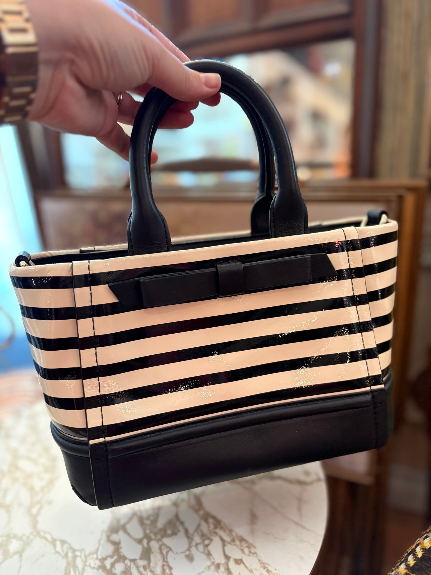 Kate Spade striped handbag with bow detail
