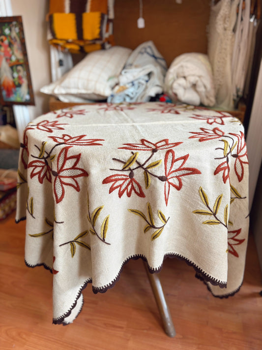 Hand crafted floral square tablecloth with crochet trim