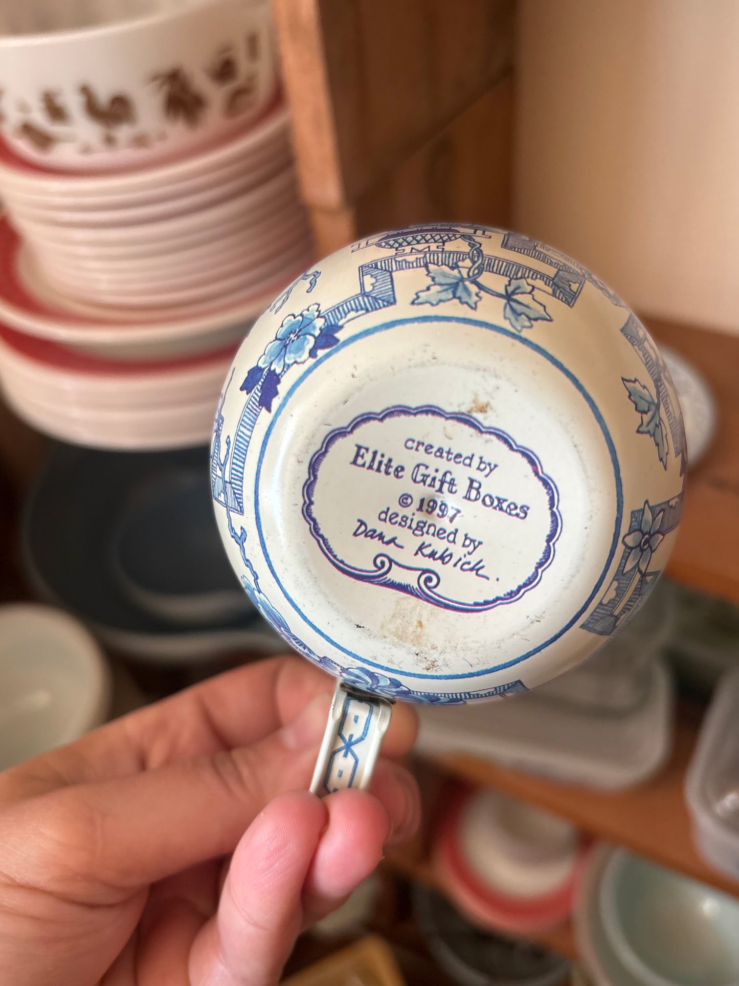 Dana Kubick Tin Cup & Saucer - created by Elite Gift Boxes 1997