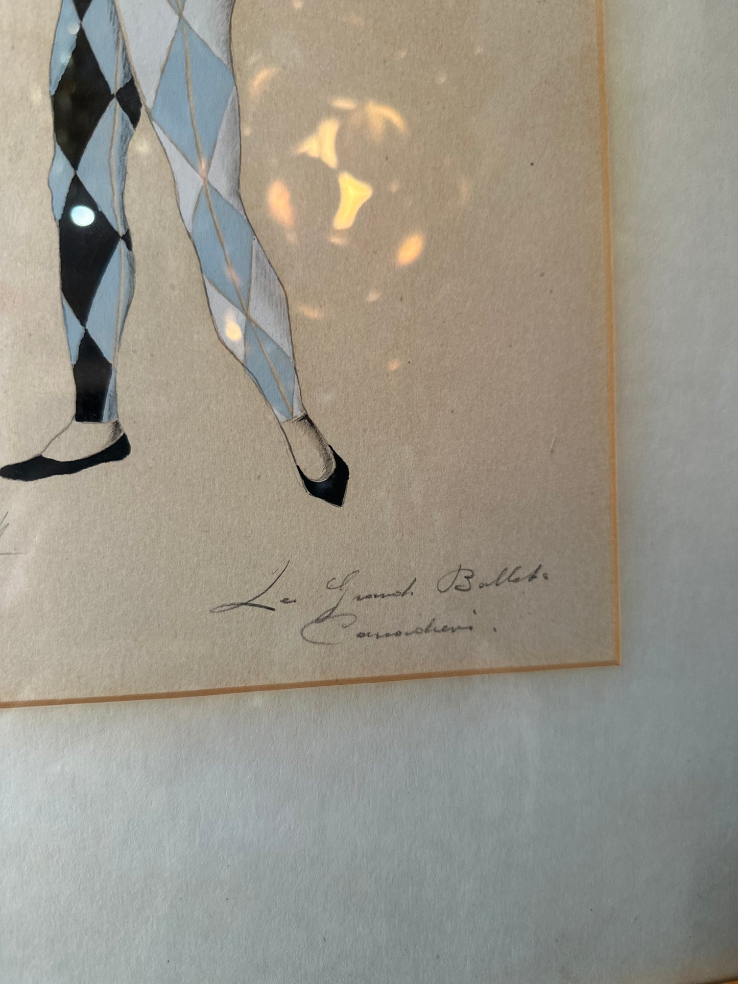 Framed & signed harlequin drawing