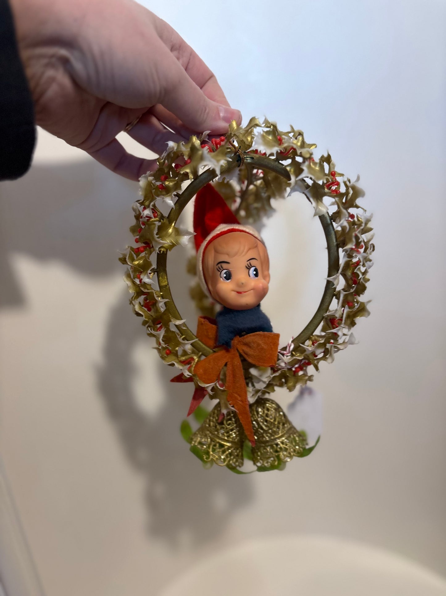 Vintage Elf in hanging Mistletoe