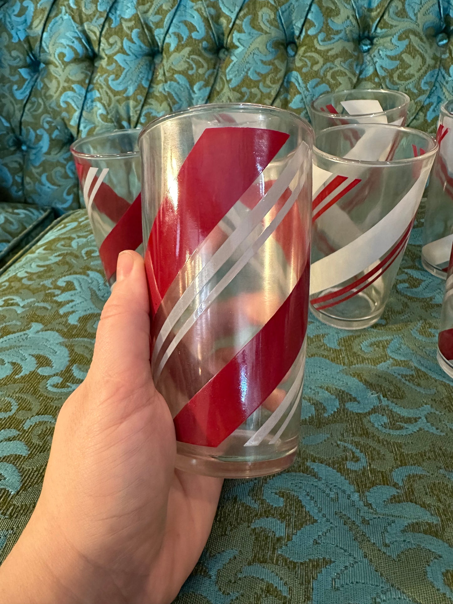 Set of 8 white and red striped cups