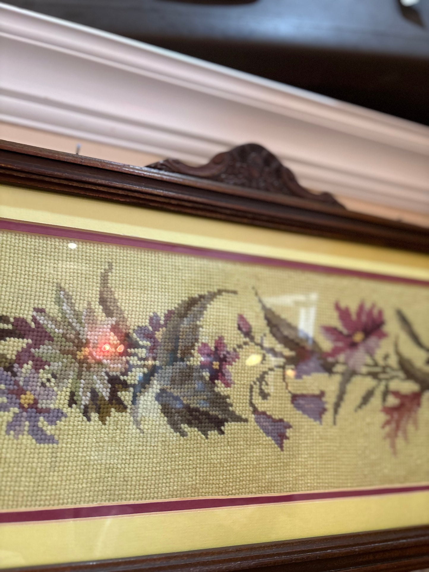 Long Framed Needlepoint Floral Picture