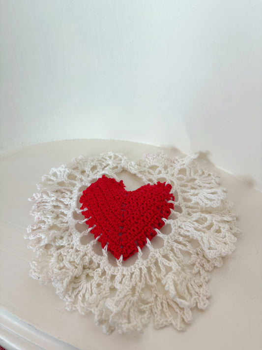 Small handmade heart doily