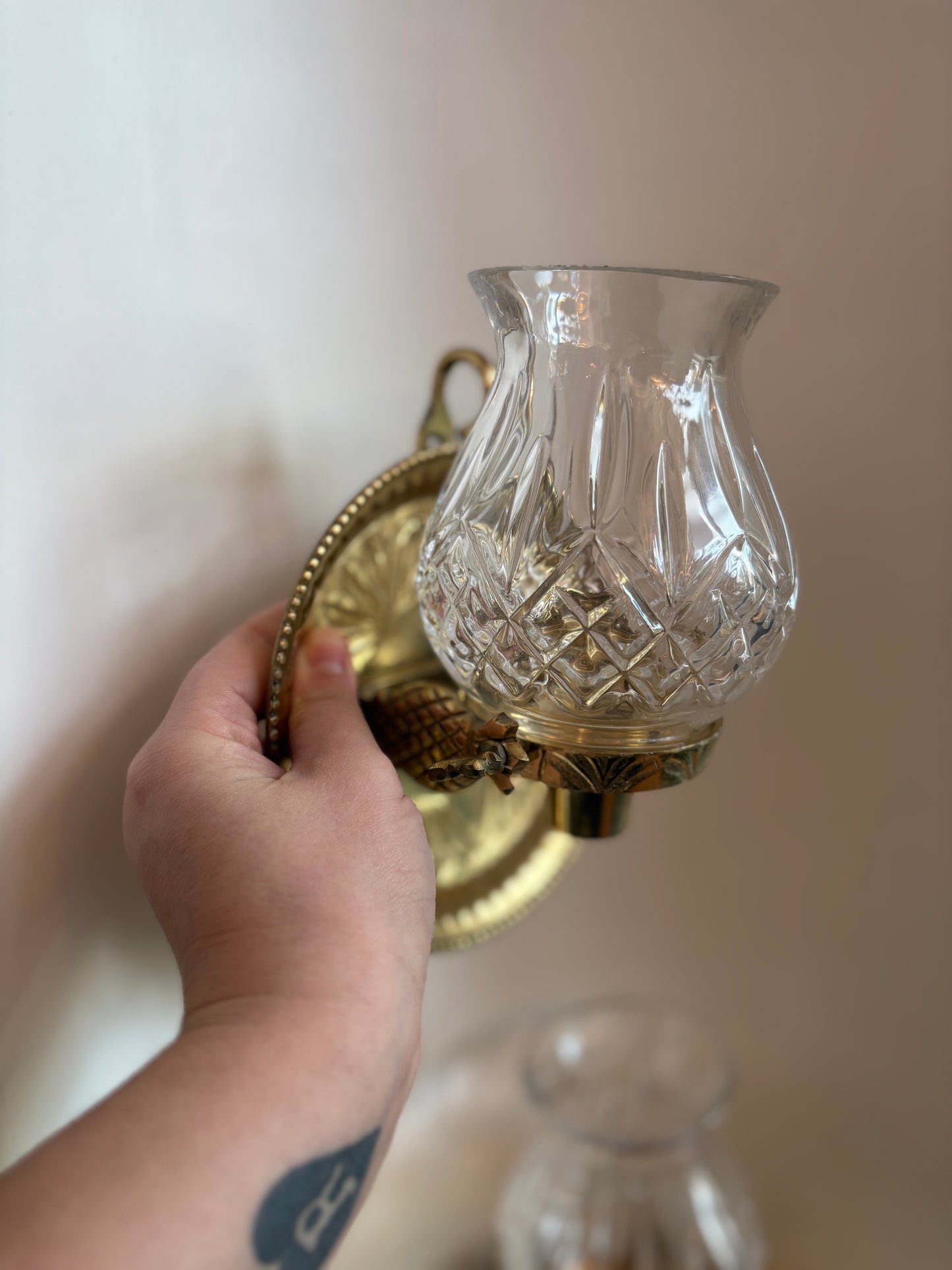 Rotating Sconce to Candlestick (Brass & Crystal)
